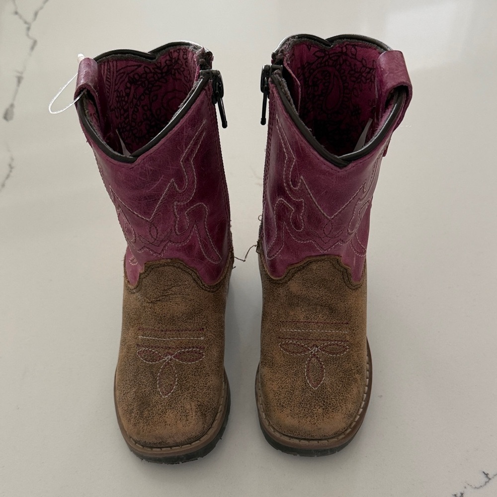 Kids Western Boots - Brown and Pink
